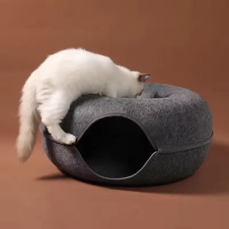 Donut Cat Bed with Tunnel | Cat Bed and Play Tunnel