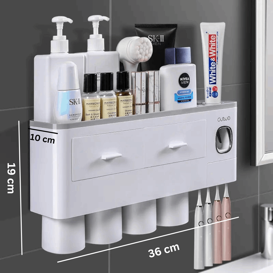 Bathroom Shelf | Toothbrush Holder And Toothpaste Dispenser