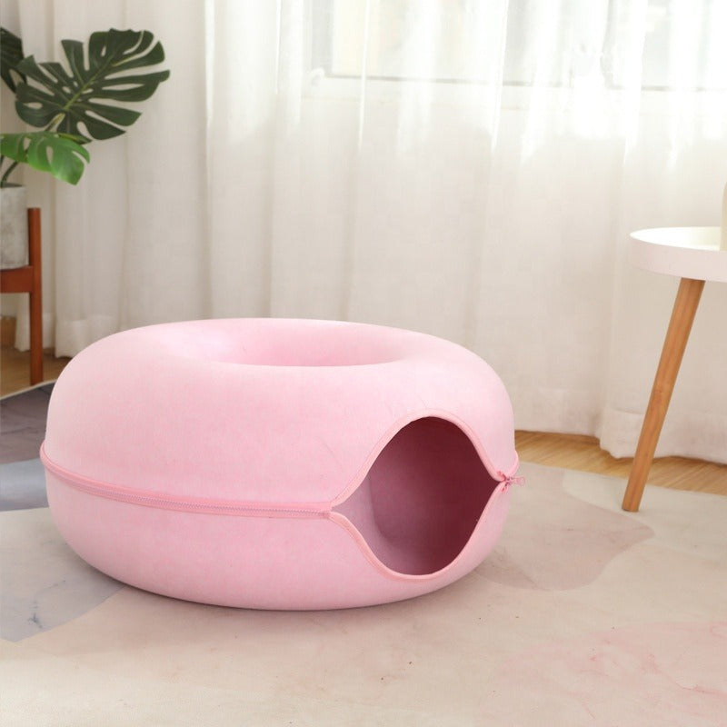 Donut Cat Bed with Tunnel | Cat Bed and Play Tunnel