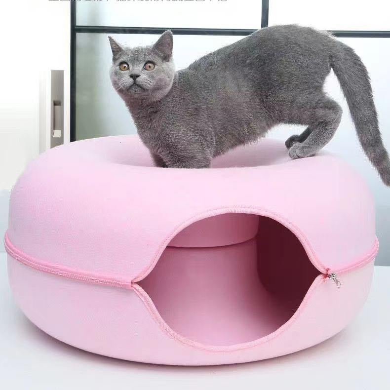 Donut Cat Bed with Tunnel | Cat Bed and Play Tunnel