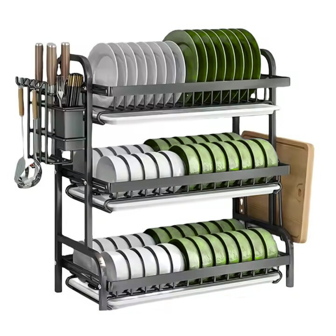 3-Layer Dish Rack with Drain Trays
