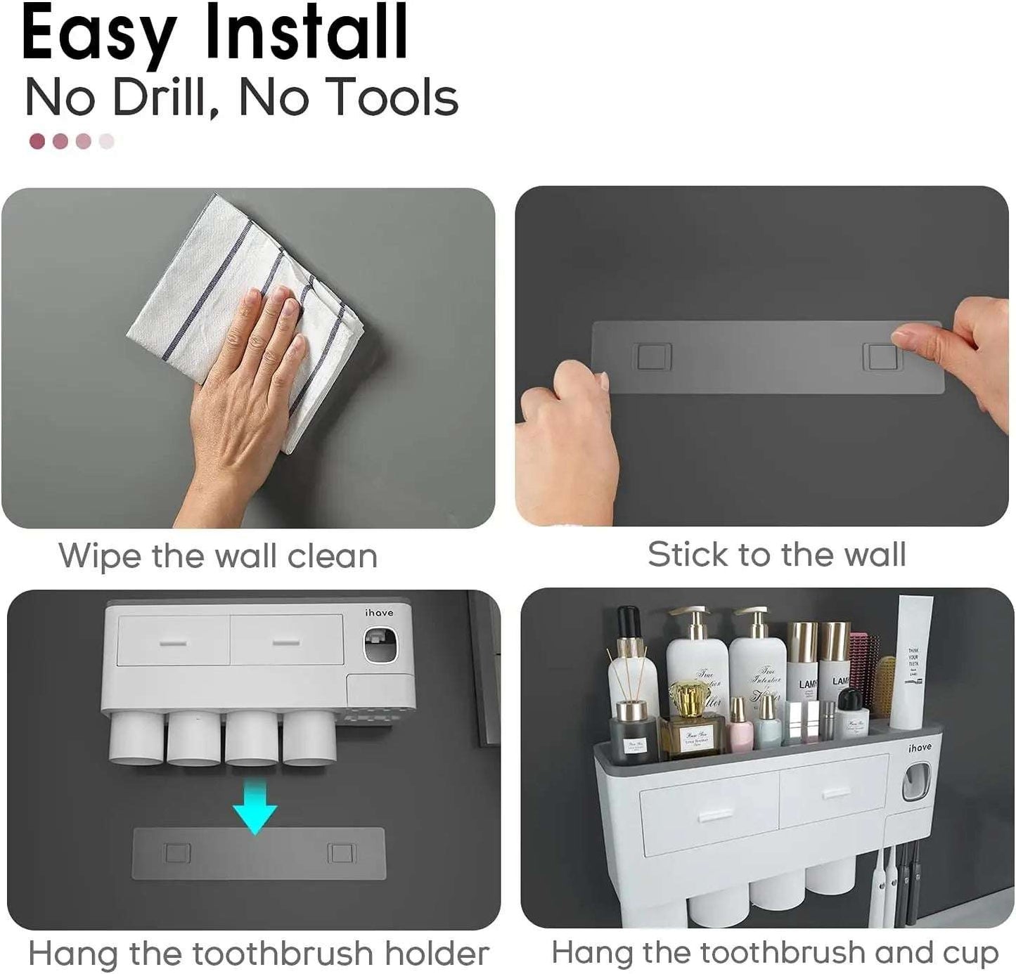 Bathroom Shelf | Toothbrush Holder And Toothpaste Dispenser