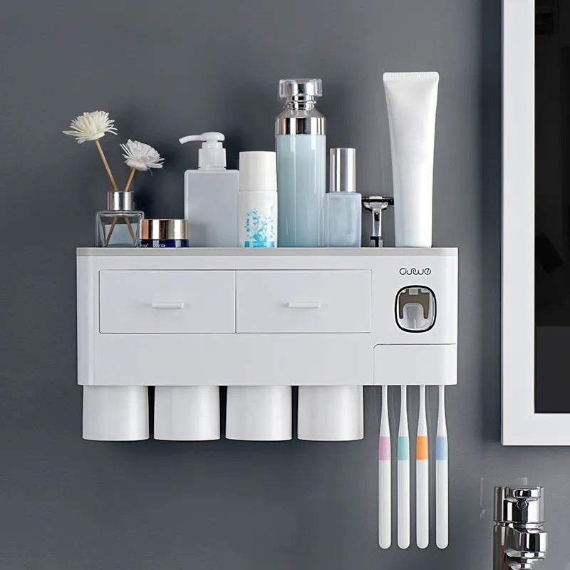 Bathroom Shelf | Toothbrush Holder And Toothpaste Dispenser