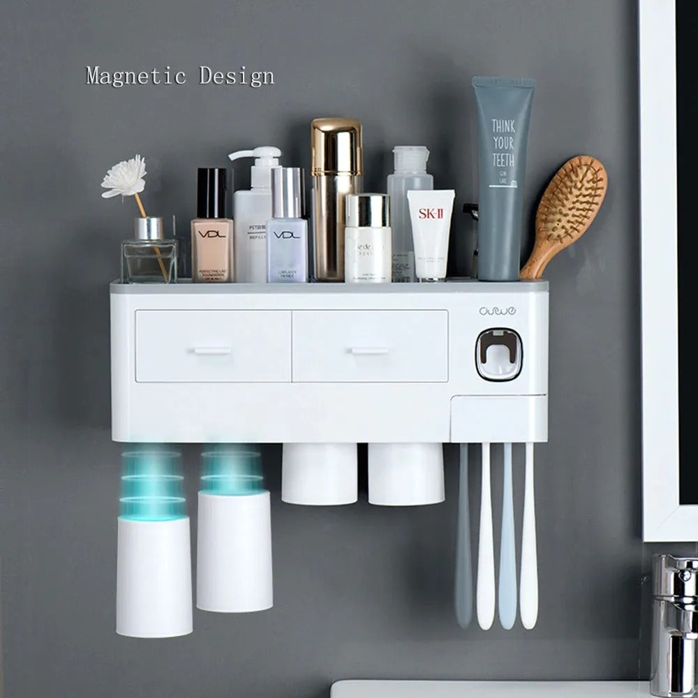 Bathroom Shelf | Toothbrush Holder And Toothpaste Dispenser