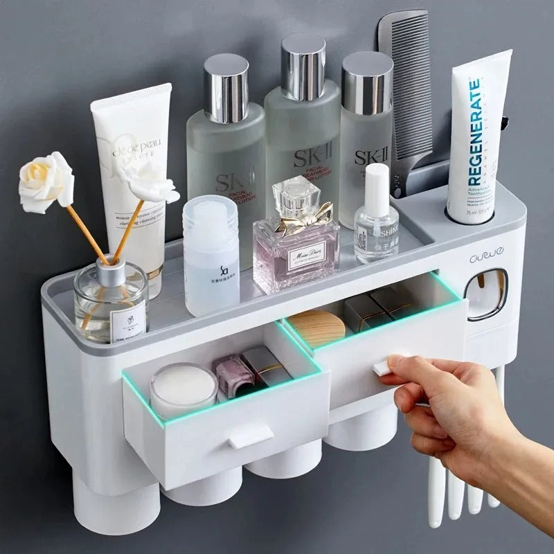 Bathroom Shelf | Toothbrush Holder And Toothpaste Dispenser