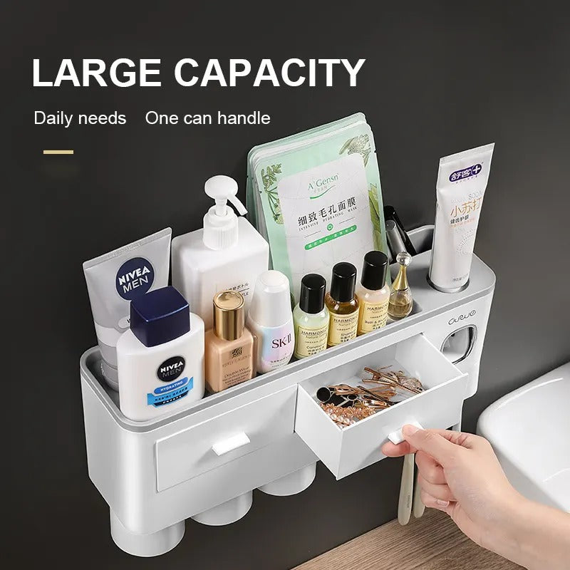 Bathroom Shelf | Toothbrush Holder And Toothpaste Dispenser