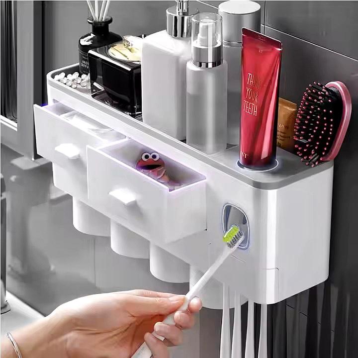 Bathroom Shelf | Toothbrush Holder And Toothpaste Dispenser