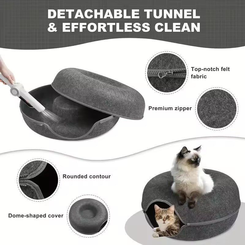 Donut Cat Bed with Tunnel | Cat Bed and Play Tunnel