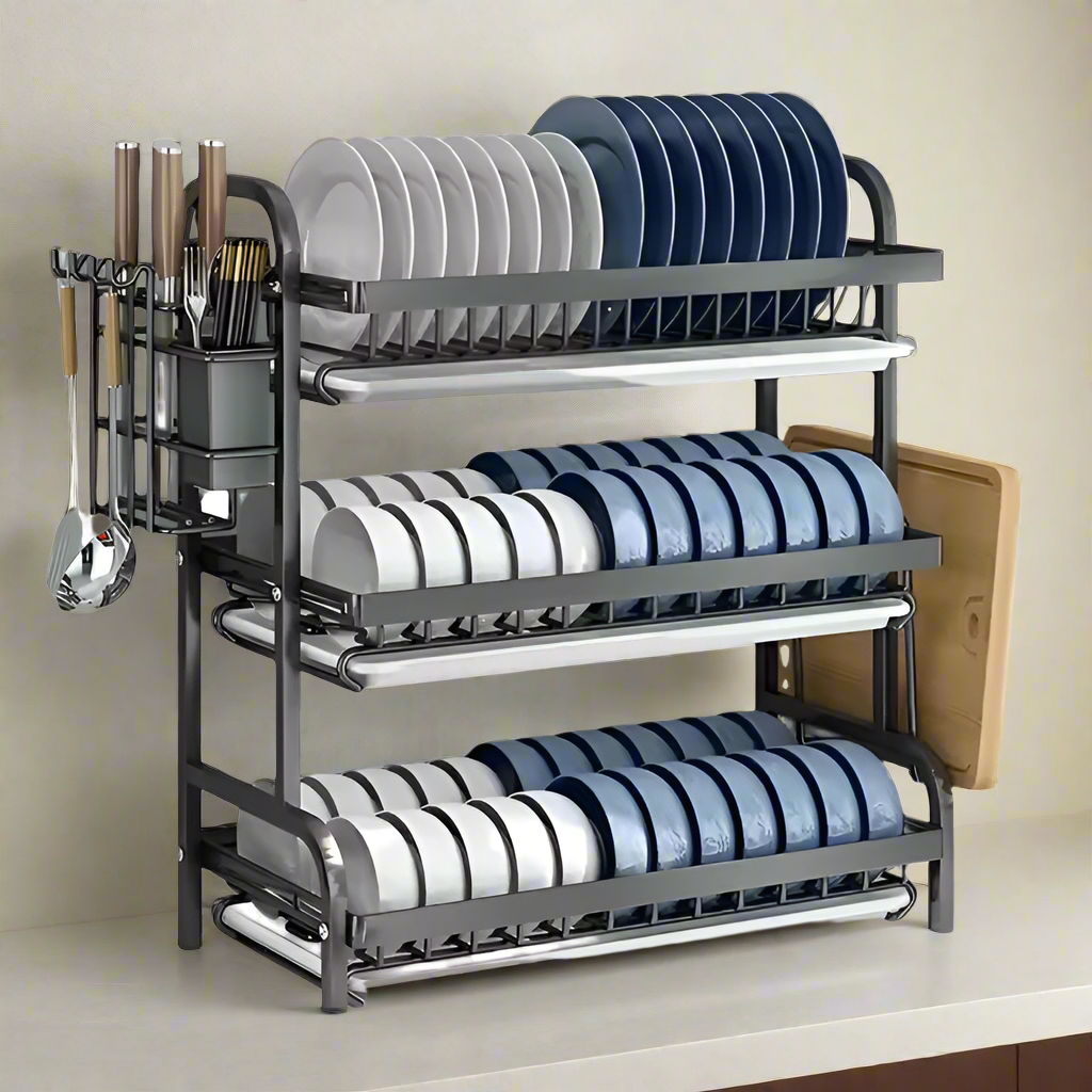 3-Layer Dish Rack with Drain Trays