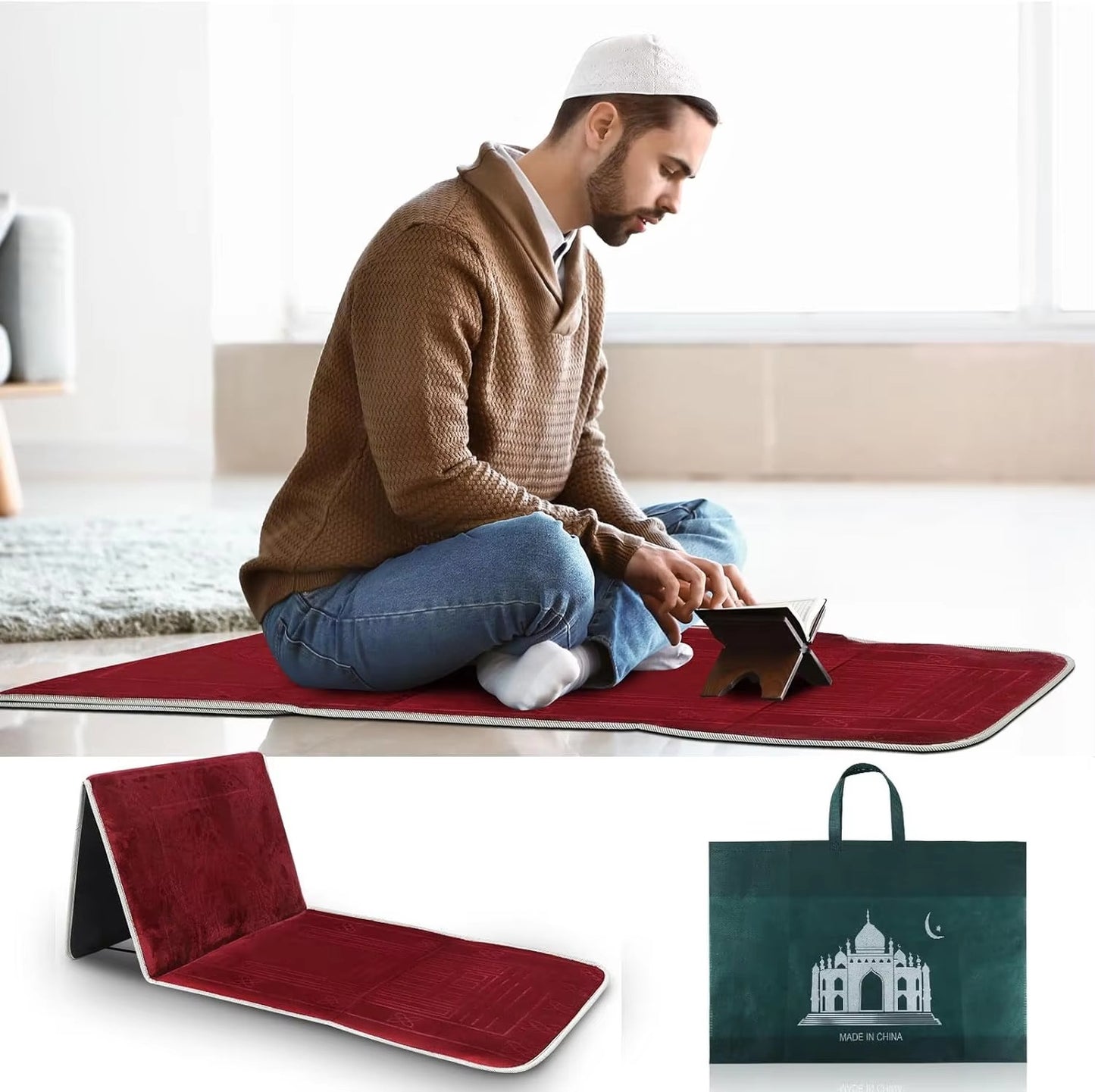 Prayer Mat with Backrest Maroon