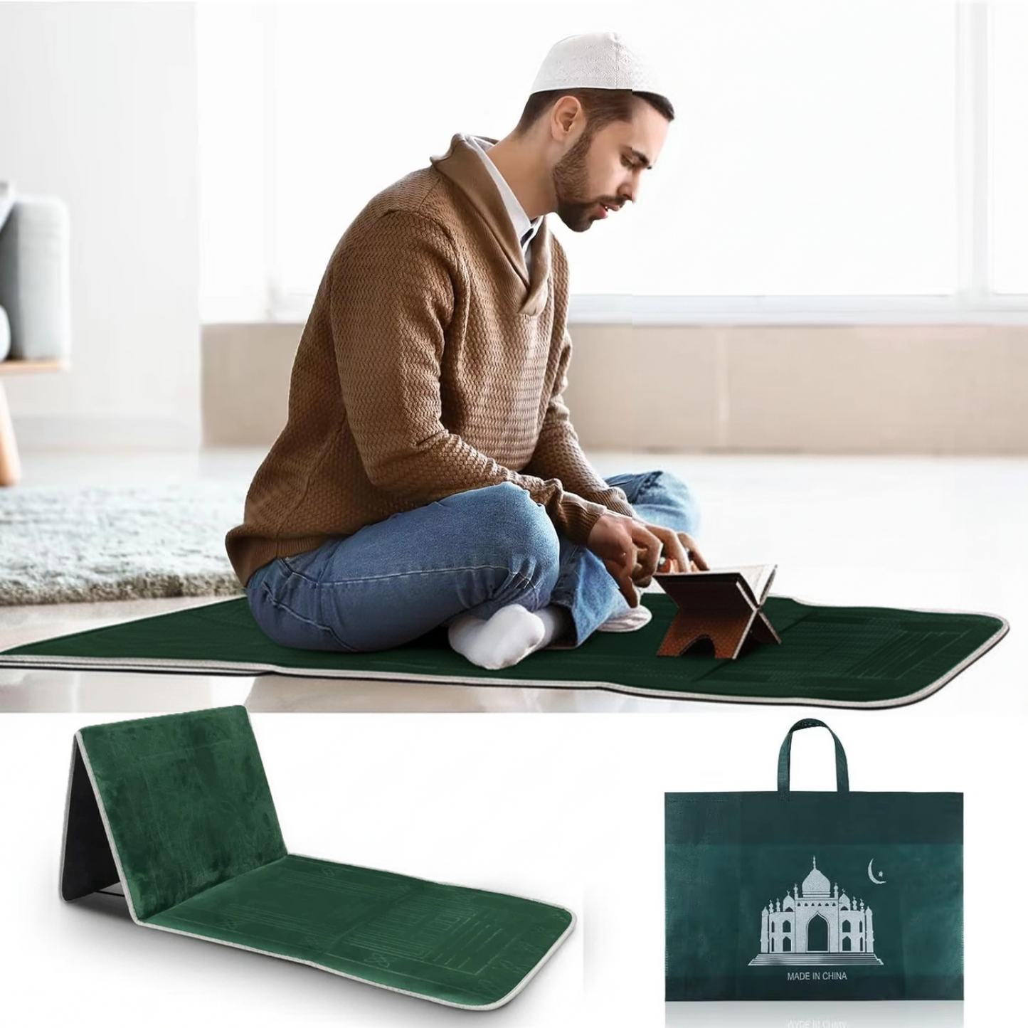 Prayer Mat with Backrest Dark Green