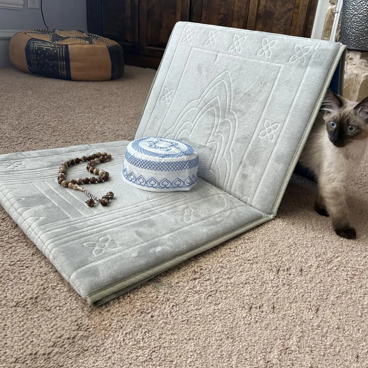 Prayer Mat with Backrest Light Grey