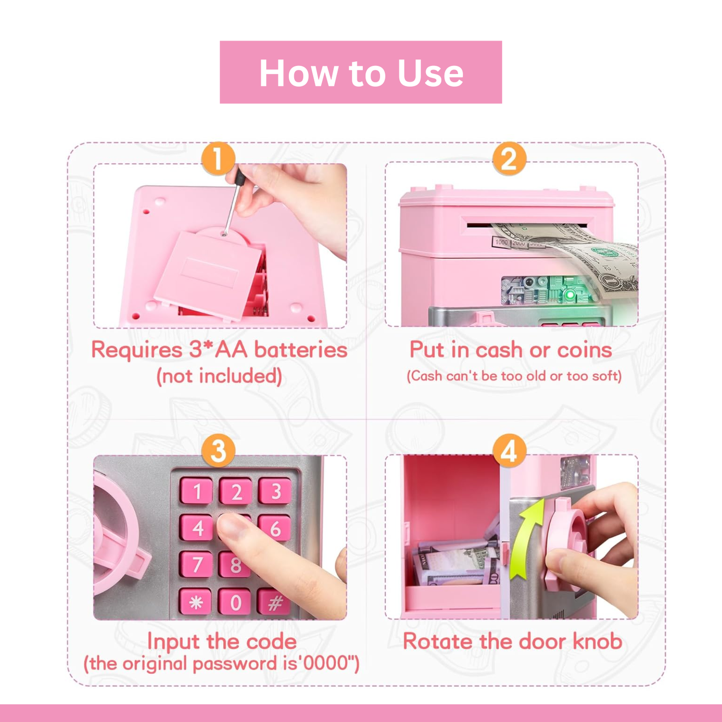 Pink Kids ATM Safe Bank