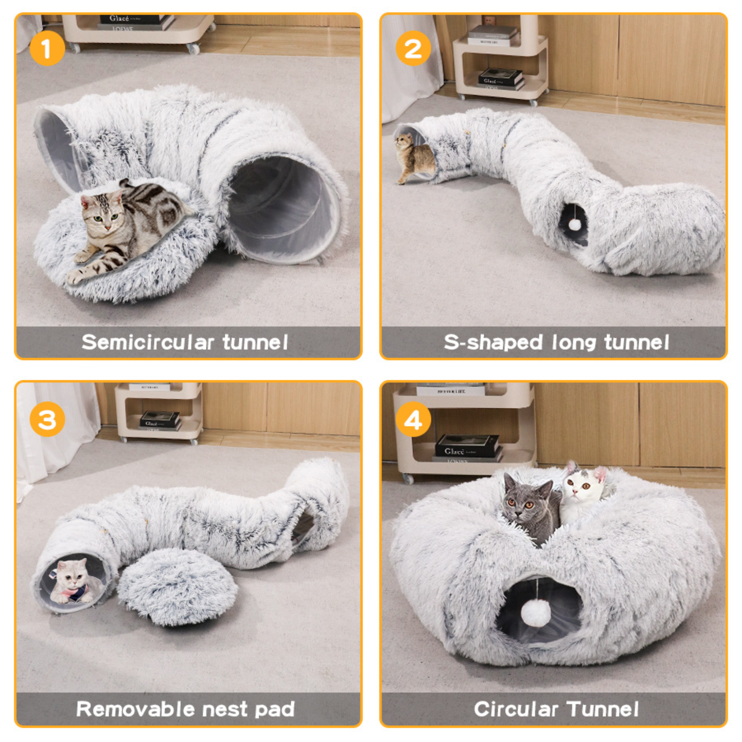 Plush Cat Tunnel | Flexible Cat Play and Lounging Station