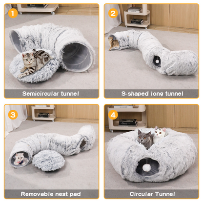 Plush Cat Tunnel | Flexible Cat Play and Lounging Station