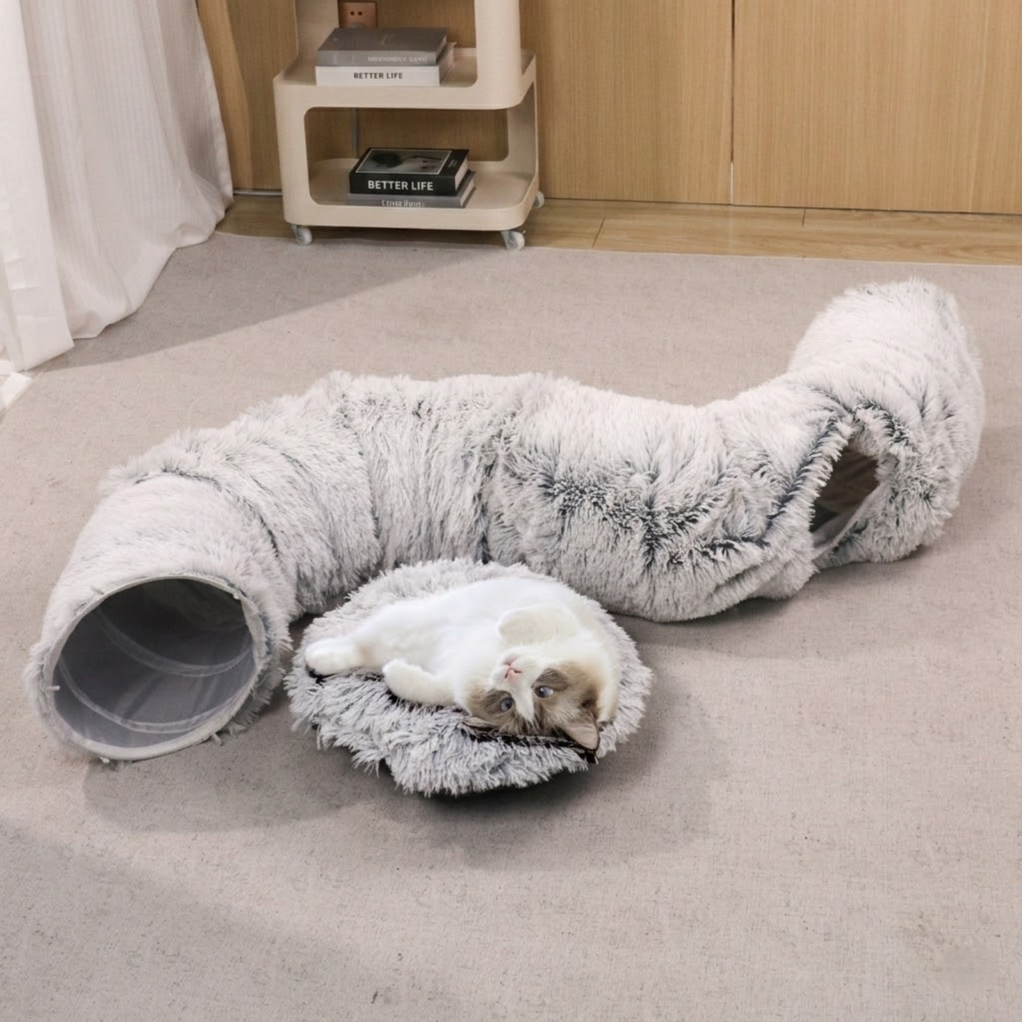 Plush Cat Tunnel | Flexible Cat Play and Lounging Station