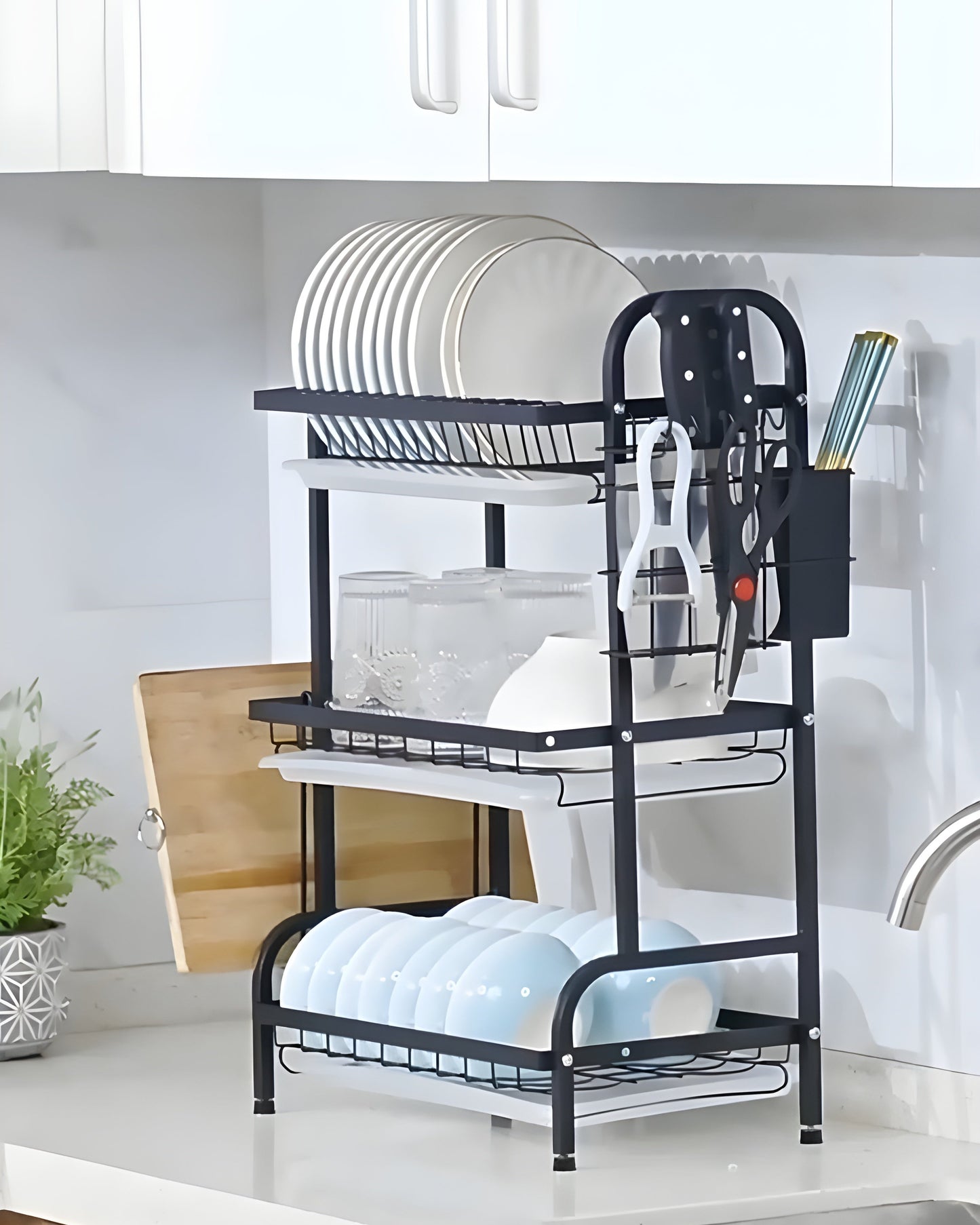 3 Layer Dish Rack | Dish Organizer with  Drain Trays