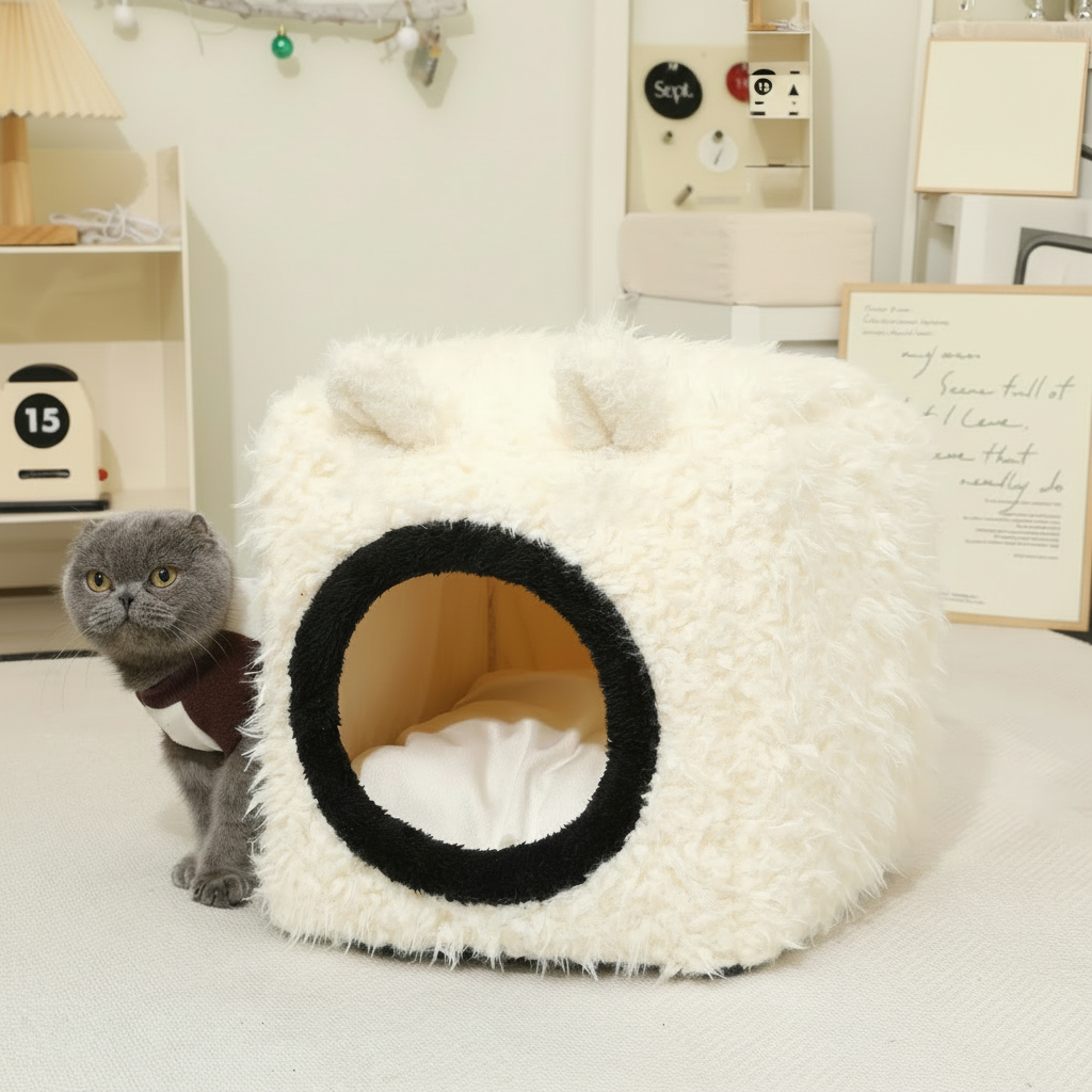 Cat Plush Cube House | Soft Cat House