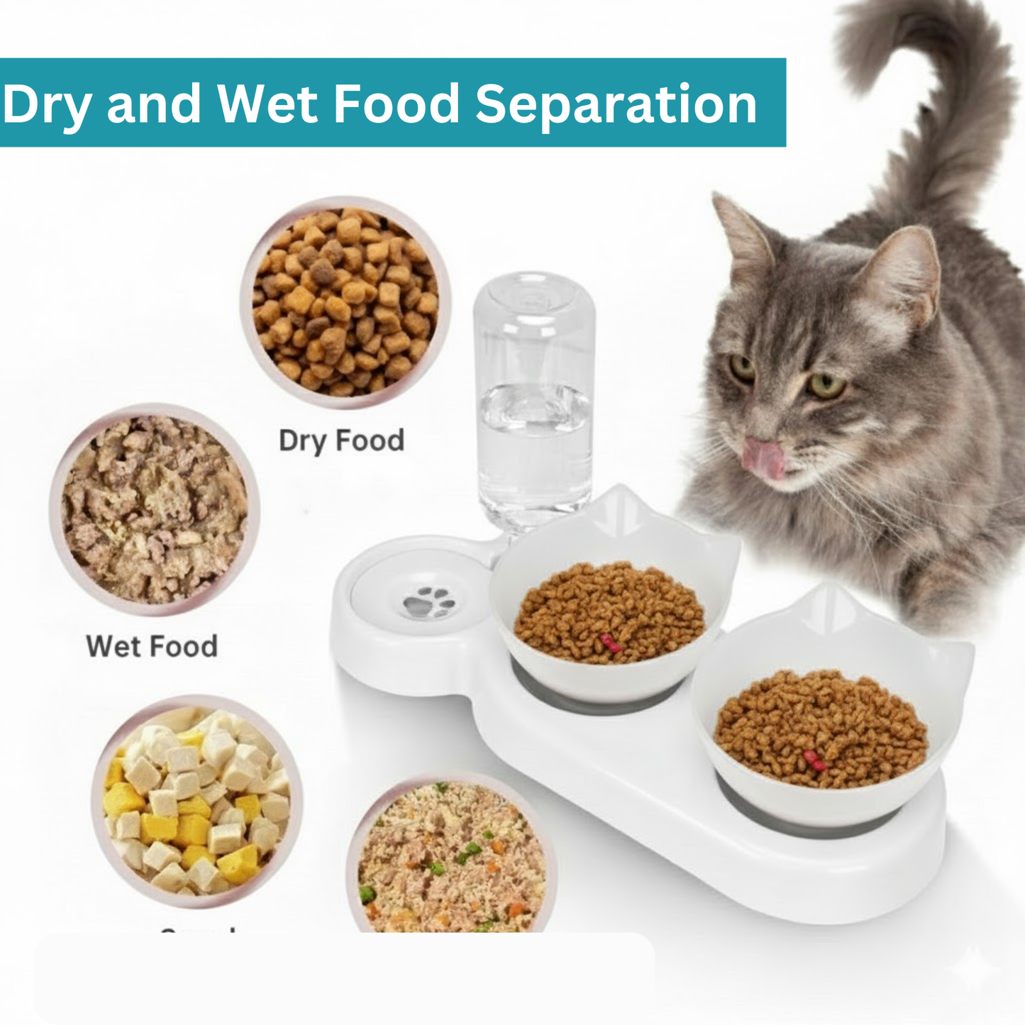 3-in-1 Raised Cat Feeder – Automatic Food &amp; Water Station