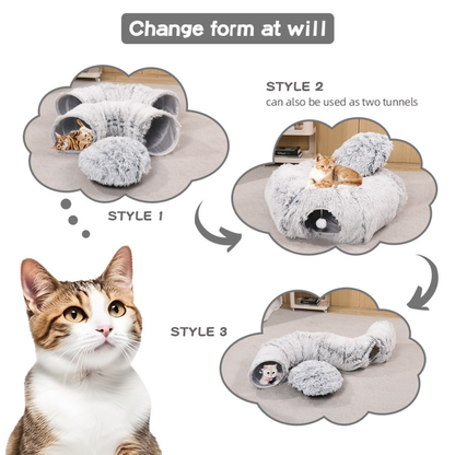 Plush Cat Tunnel | Flexible Cat Play and Lounging Station