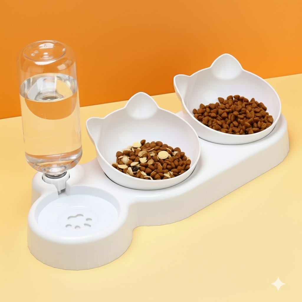 3-in-1 Raised Cat Feeder – Automatic Food &amp; Water Station