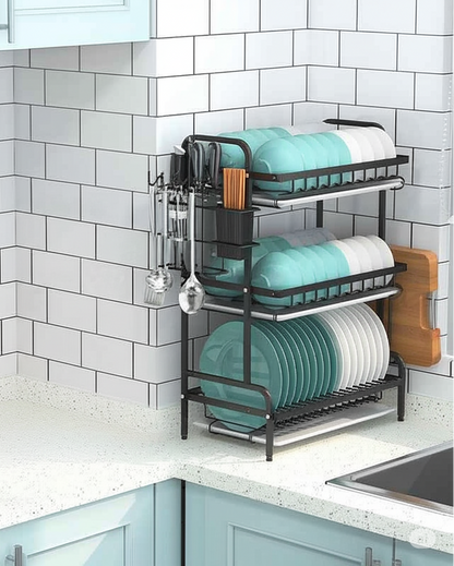 3 Layer Dish Rack | Dish Organizer with  Drain Trays