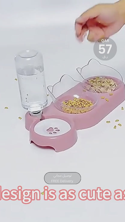3 in 1 Raised Cat Feeder – Automatic Food & Water Station
