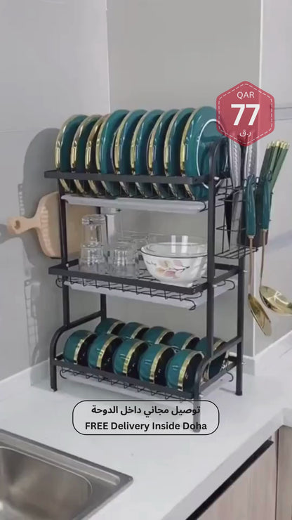 3-Layer Dish Rack with  Drain Trays