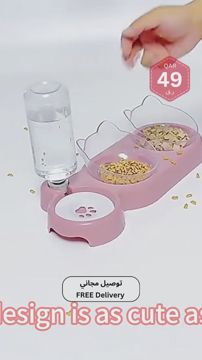 3-in-1 Raised Cat Feeder – Automatic Food &amp; Water Station