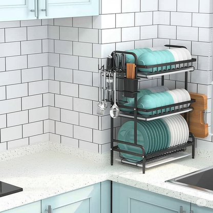 3-Layer Dish Rack with  Drain Trays