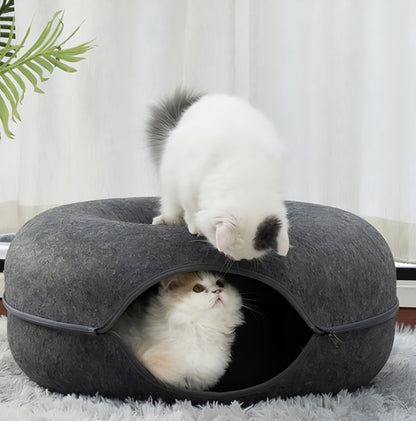 Donut Cat Bed with Tunnel | Cat Bed and Play Tunnel